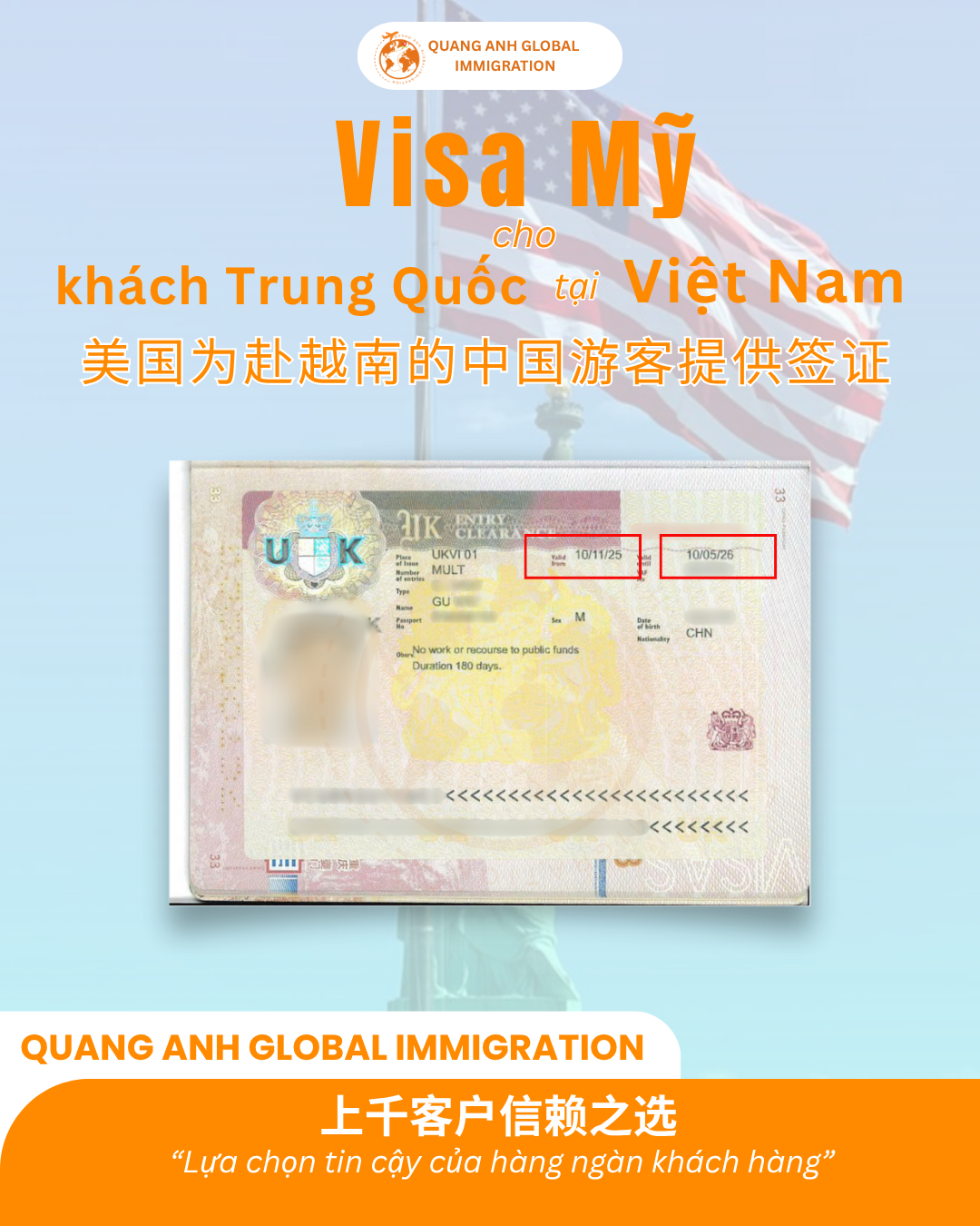 Visa Mỹ cho người Trung Quốc tại Việt Nam - QA Visa Global