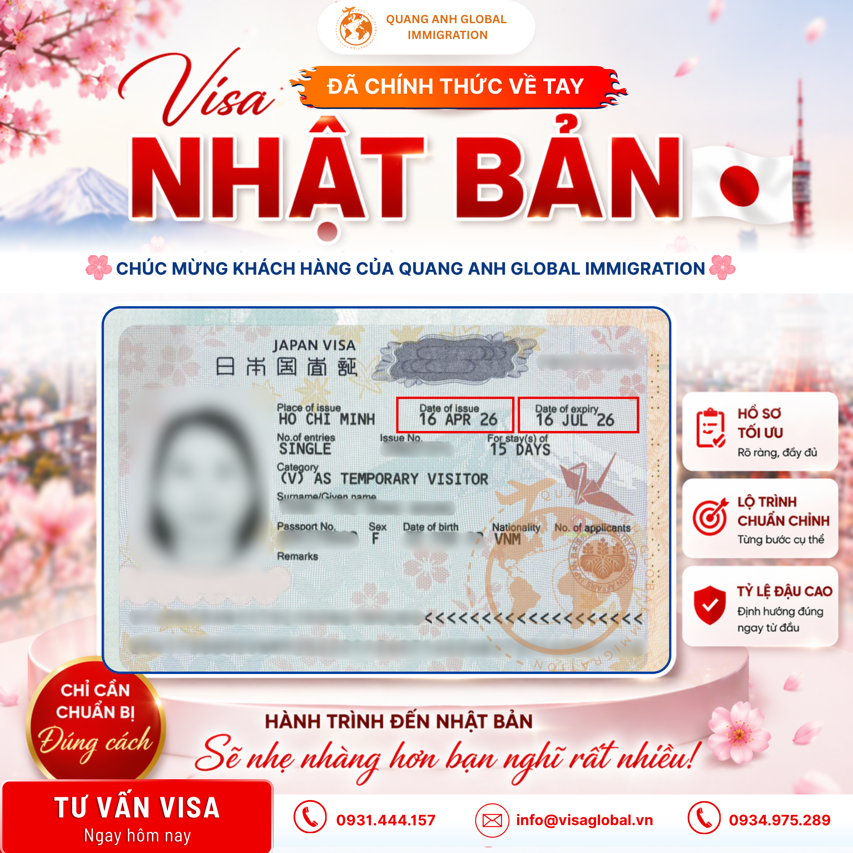Visa Nhật Bản thành công tại Quang Anh Global Immigration